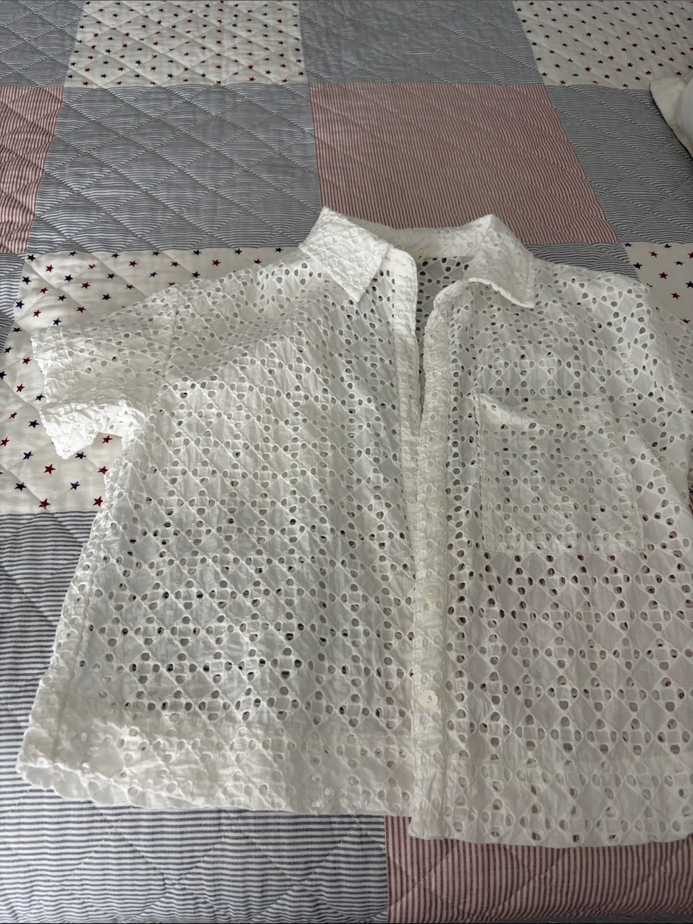 Marled White Eyelet Button-Down Shirt